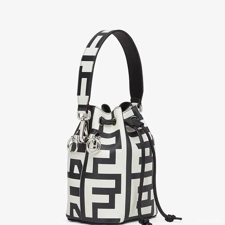 Cheap Affordable Mon Capsule Tresor Bag Mini Black Fendi Roma White Bucket Leather In Fendi 0420